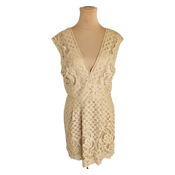 Free People One Million Lovers Beige Lace Mini Dress Sz 12 - Picture 3 of 12